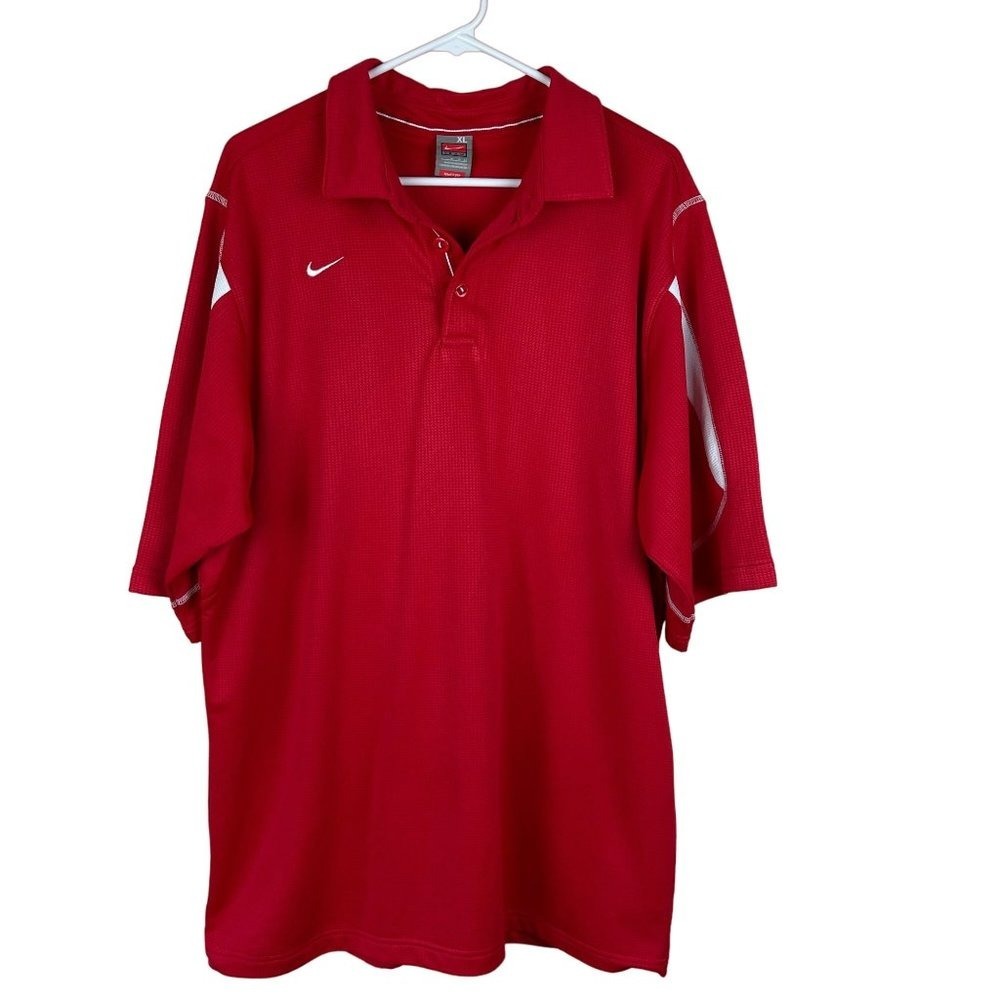 Nike Sideline Stiff Arm Dri Fit Golf Polo Shirt Mens XL Red White Short Sleeve